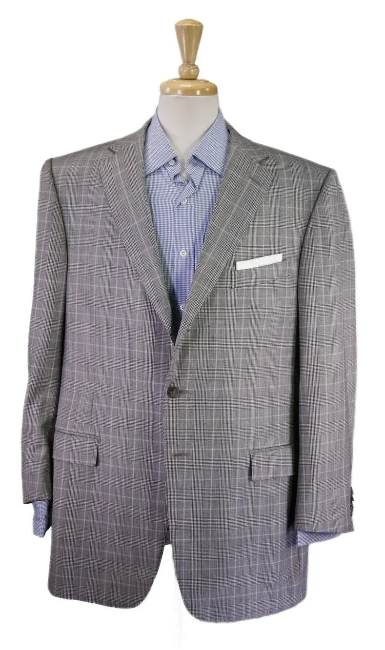 Ermenegildo Zegna Black Gray Blue Plaid Sportcoat Blazer 46R